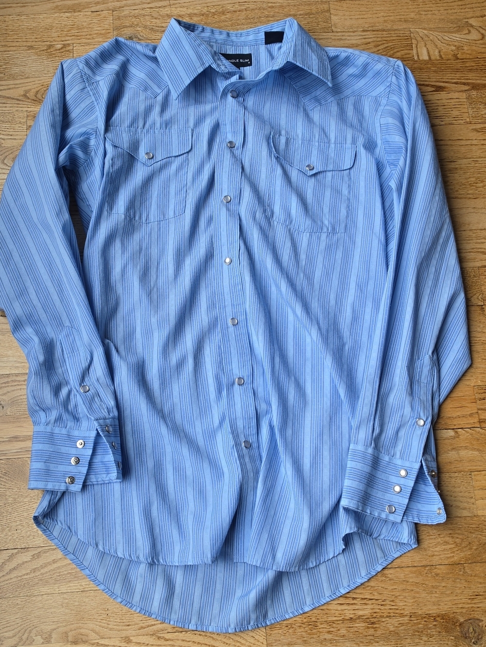 (MT) Panhandle Slim Light Blue Striped Long-Sleeve Snap-Down Shirt Western Ranch
